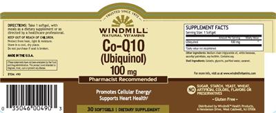 Photo of the Windmill Co-Q10 (Ubiquinol) 100 mg label