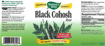 Photo of the Nature's Way Black Cohosh Root Certified 540 mg label