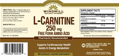 Photo of the Windmill L-Carnitine 250 mg label