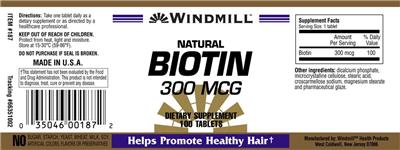 Photo of the Windmill Natural Biotin 300 mcg label