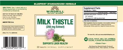 Photo of the Windmill Milk Thistle (250 mg Extract) label