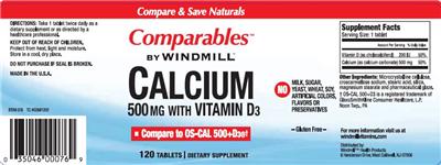 Photo of the Comparables By Windmill Calcium 500 mg With Vitamin D3 label