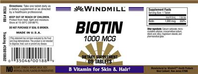 Photo of the Windmill Biotin 1000 mcg label