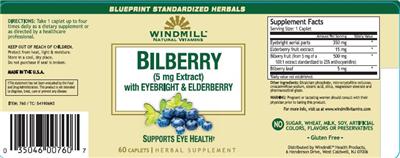 Photo of the Windmill Natural Vitamins Bilberry (5 mg Extract) With Eyebright & Elderberry label