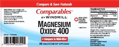 Photo of the Comparables By Windmill Magnesium Oxide 400 label