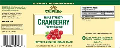 Photo of the Windmill Natural Vitamins Triple Strength Cranberry (750 mg Extract) label