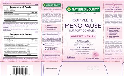Photo of the Nature's Bounty Optimal Solutions P.M. Formula label