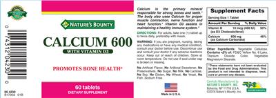 Photo of the Nature's Bounty Calcium 600 With Vitamin D3 label