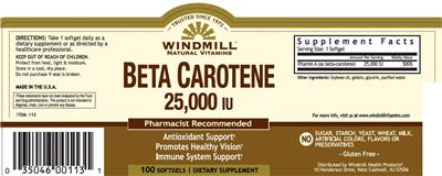 Photo of the Windmill Natural Vitamins Beta Carotene 25,000 IU label