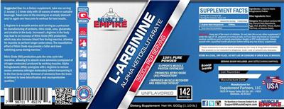 Photo of the Muscle Empire L-Arginine Alpha Ketoglutarate 3500 mg Unflavored label