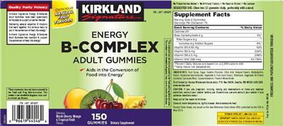 Photo of the Kirkland Signature Energy B-Complex Adult Gummies label