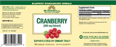 Photo of the Windmill Natural Vitamins Cranberry (250 mg Extract) label