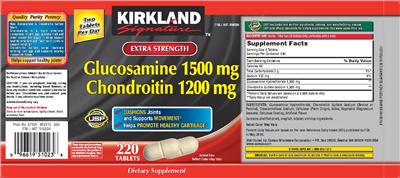 Photo of the Kirkland Signature Extra Strength Glucosamine 1500 mg Chondroitin 1200 mg label
