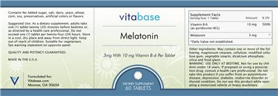 Photo of the Vitabase Melatonin 3 mg label