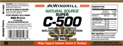 Photo of the Windmill Natural Source Super C-500 label