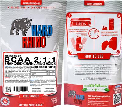Photo of the Hard Rhino Instantized BCAA 2:1:1 label