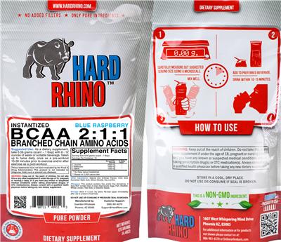 Photo of the Hard Rhino Instantized BCAA 2:1:1 Blue Raspberry label