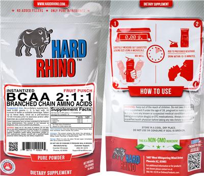 Photo of the Hard Rhino Instantized BCAA 2:1:1 Fruit Punch label