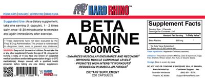 Photo of the Hard Rhino Beta Alanine 800 mg label
