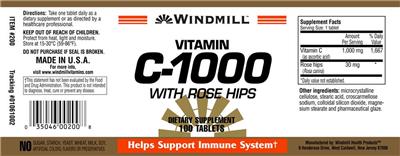 Photo of the Windmill Vitamin C-1000 with Rose Hips label