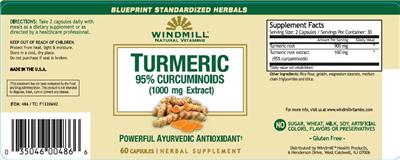 Photo of the Windmill Natural Vitamins Turmeric 95% Curuminoids (1000 mg Extract) label
