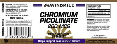 Photo of the Windmill Chromium Picolinate 200 mcg label