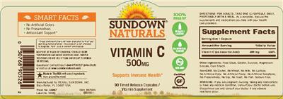 Photo of the Sundown Naturals Vitamin C 500 mg label