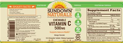 Photo of the Sundown Naturals Chewable Vitamin C 500 mg Orange Flavored label
