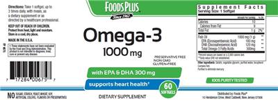 Photo of the Foods Plus Omega-3 1000 mg label