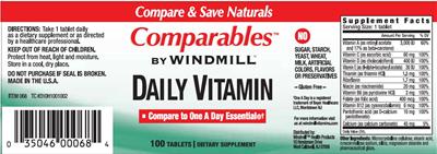 Photo of the Comparables By Windmill Daily Vitamin label