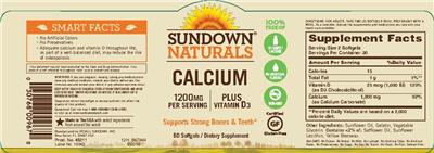 Photo of the Sundown Naturals Calcium 1200 mg Plus Vitamin D3 label