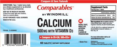 Photo of the Comparables By Windmill Calcium 500 mg With Vitamin D3 label