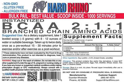 Photo of the Hard Rhino Instantized BCAA 2:1:1 label