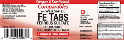 Photo of the Comparables By Windmill Fe Tabs Ferrous Sulfate label