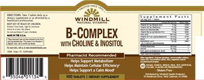 Photo of the Windmill Natural Vitamins B-Complex with Choline & Inositol label