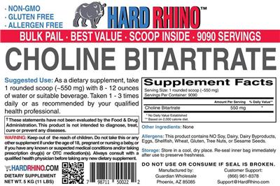 Photo of the Hard Rhino Choline Bitartrate label