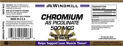Photo of the Windmill Chromium as Picolinate 500 mcg label