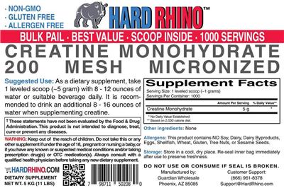 Photo of the Hard Rhino Creatine Monohydrate 200 Mesh Micronized label
