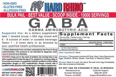 Photo of the Hard Rhino GABA Gamma Aminobutyric Acid label