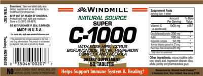 Photo of the Windmill Natural Source Super C-1000 With Rose Hips, Citrus Bioflavonoids, Rutin, Hesperidin Complex And Acerola label
