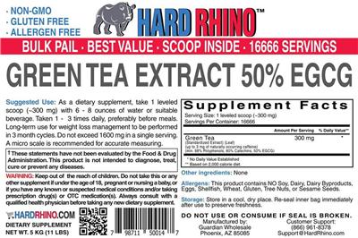 Photo of the Hard Rhino Green Tea Extract 50% EGCG label