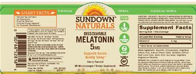 Photo of the Sundown Naturals Dissolvable Melatonin 5 mg Cherry Flavored label