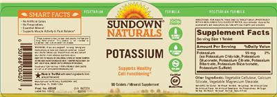 Photo of the Sundown Naturals Potassium label