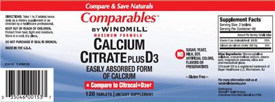 Photo of the Comparables By Windmill Calcium Citrate Plus D3 label