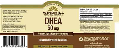 Photo of the Windmill Natural Vitamins DHEA 50 mg label