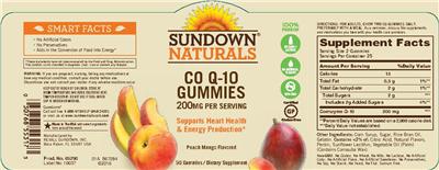 Photo of the Sundown Naturals Co Q-10 Gummies 200 mg Peach Mango Flavored label