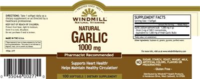 Photo of the Windmill Natural Garlic 1000 mg label
