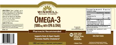 Photo of the Windmill Omega-3 (1000 mg with EPA & DHA) label