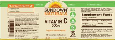 Photo of the Sundown Naturals Vitamin C 500 mg label
