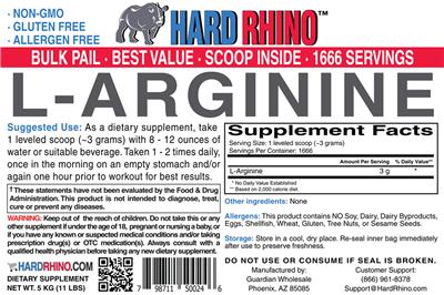 Photo of the Hard Rhino L-Arginine label